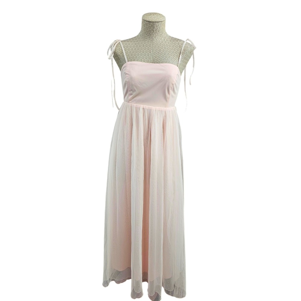 Listicle Women Light Pink Tulle Tie Shoulder Smocked Back Empire Maxi Dress M